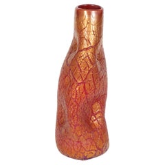 Iridescent coral color Vase with a gold nuances blown Murano Glass 1990s Italy