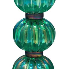 Emerald Iridescent Murano Glass Table Lamps, Mid-Century Modern, Italy