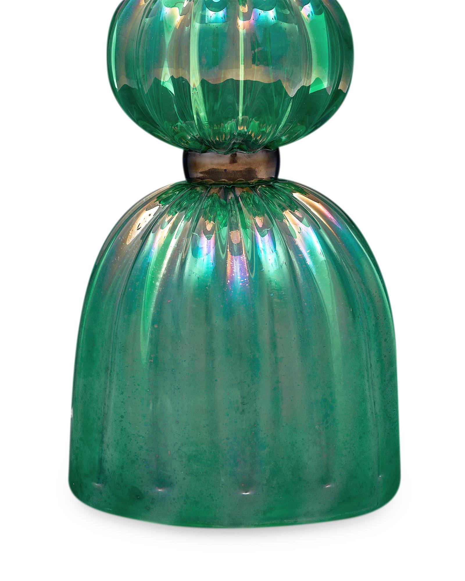 Iridescent Emerald Murano Glass Lamps In New Condition For Sale In Austin, TX