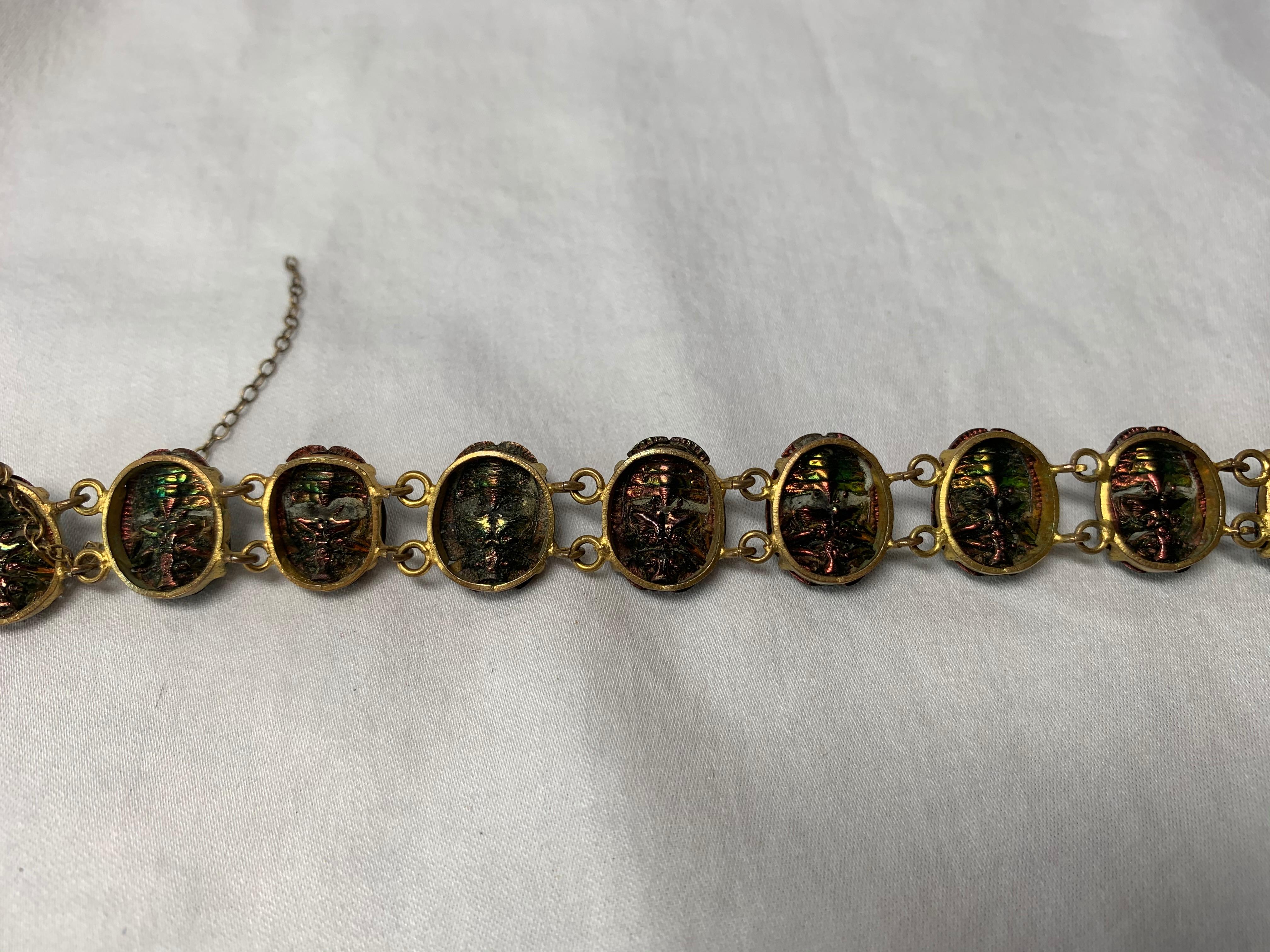 Schillerndes Emaille Skarabäuskäfer-Armband Antike Ägyptisches Revival 3
