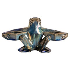 Vintage Iridescent enameled frog porcelain by Alphonse Cytère 1930s