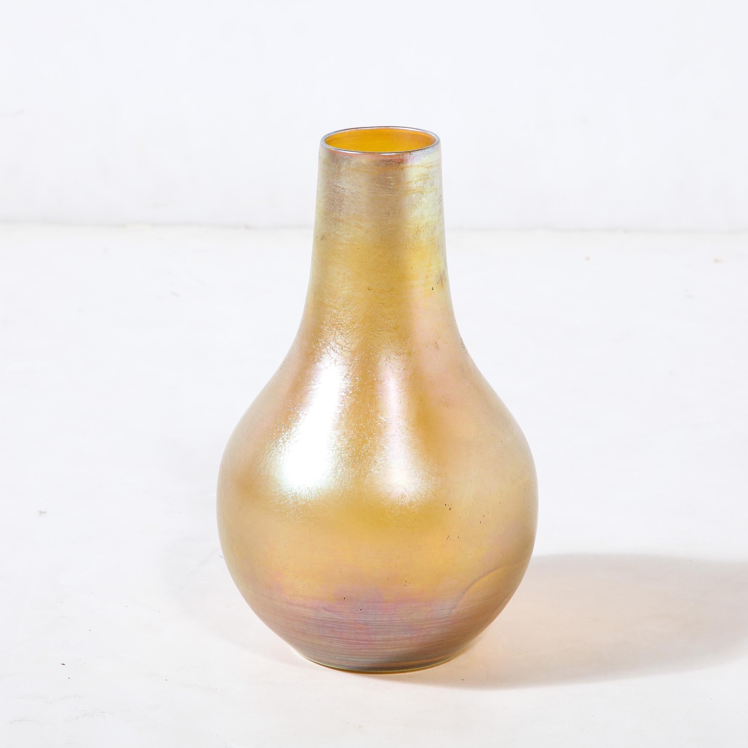American Craftsman Iridescent Favrile Art Glass Gord Form Vase Signed Louis Comfort Tiffany For Sale