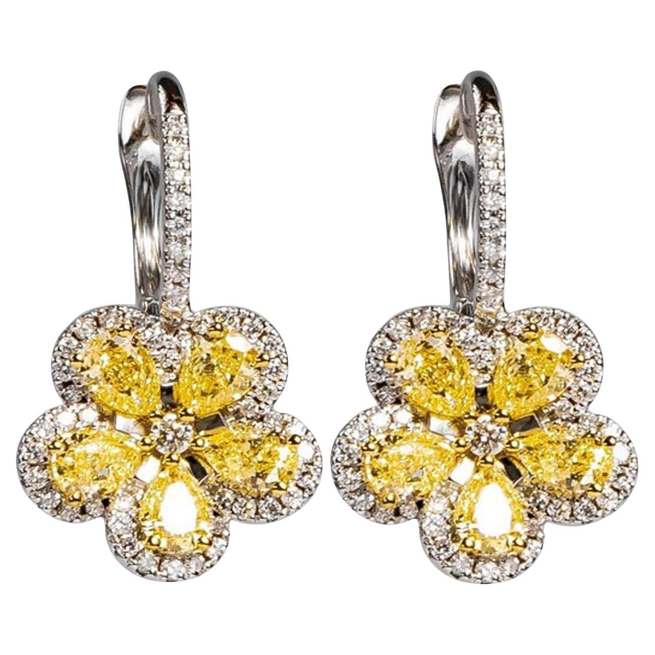 Iridescent Flow 18K Yellow Gold Diamond Drop Earrings For Sale
