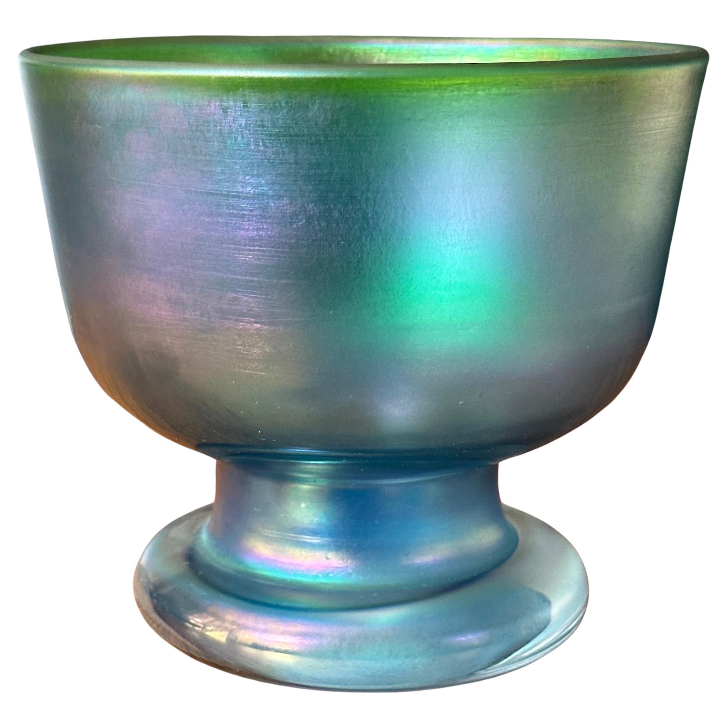Post-Modern Iridescent Footed Art Glass Vase / Bowl by Bertil Vallien for Boda Abfors For Sale