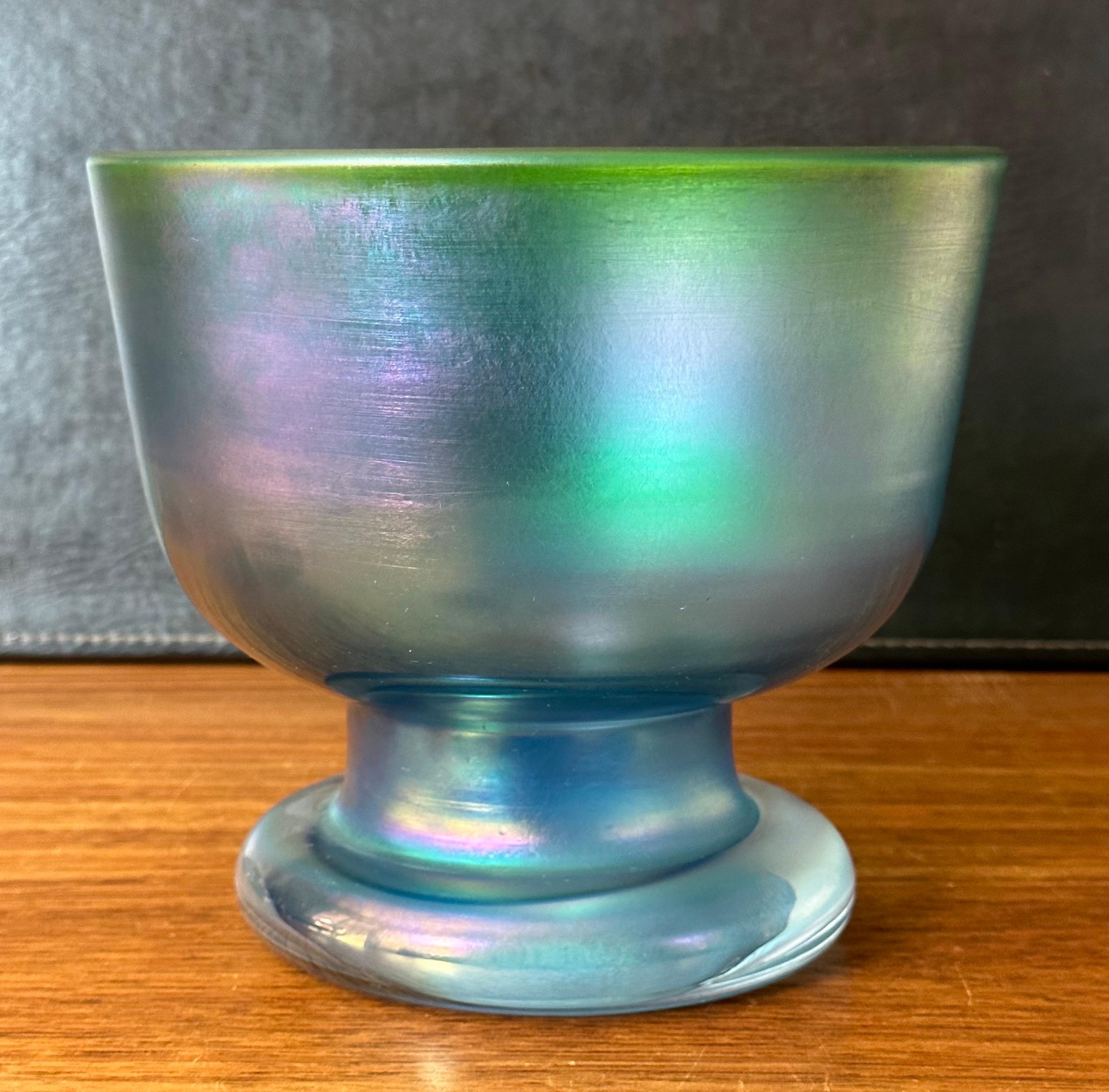 Swedish Iridescent Footed Art Glass Vase / Bowl by Bertil Vallien for Boda Abfors For Sale