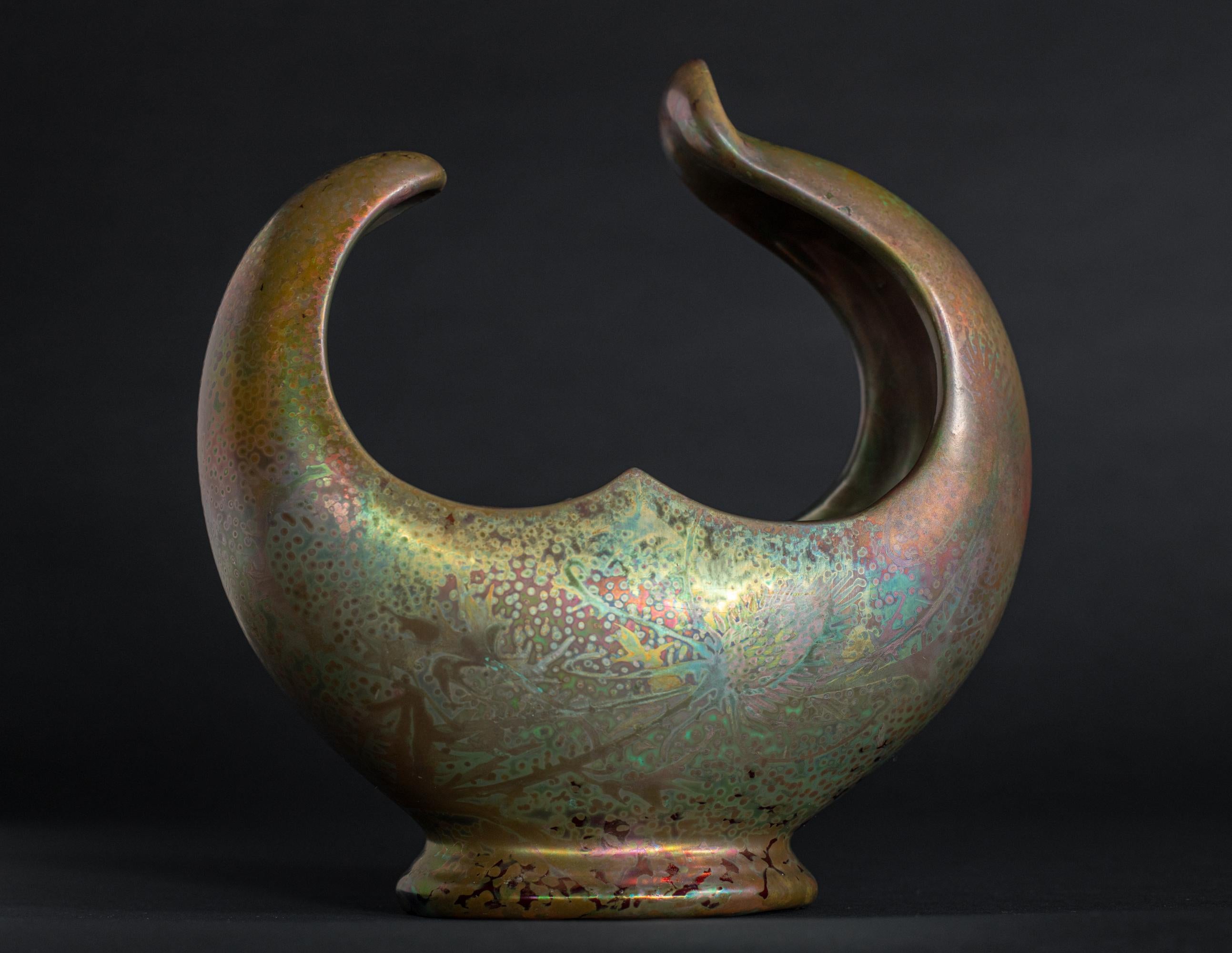 French Iridescent Freeform Thistle Art Nouveau Vase by Clement Massier For Sale