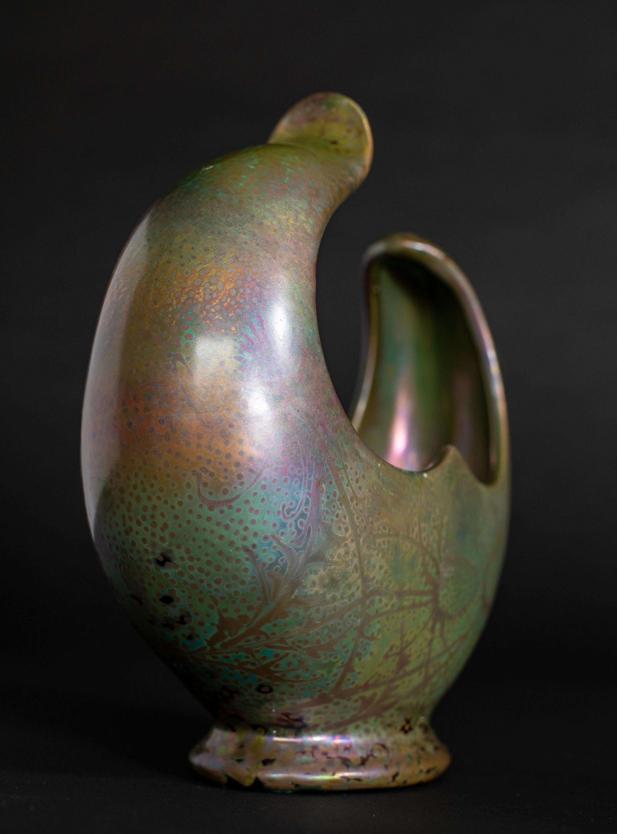 Glazed Iridescent Freeform Thistle Art Nouveau Vase by Clement Massier For Sale