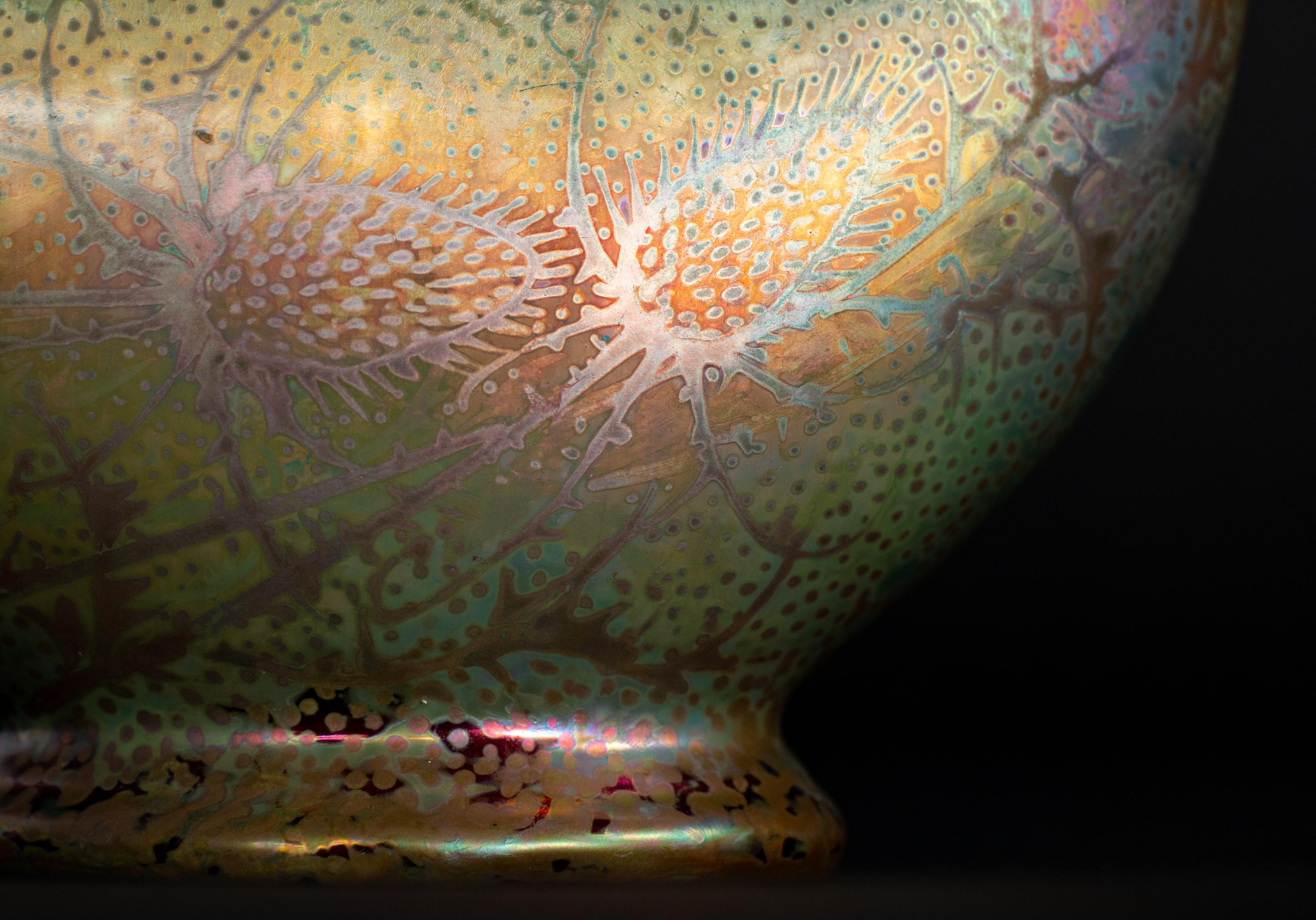 Earthenware Iridescent Freeform Thistle Art Nouveau Vase by Clement Massier For Sale