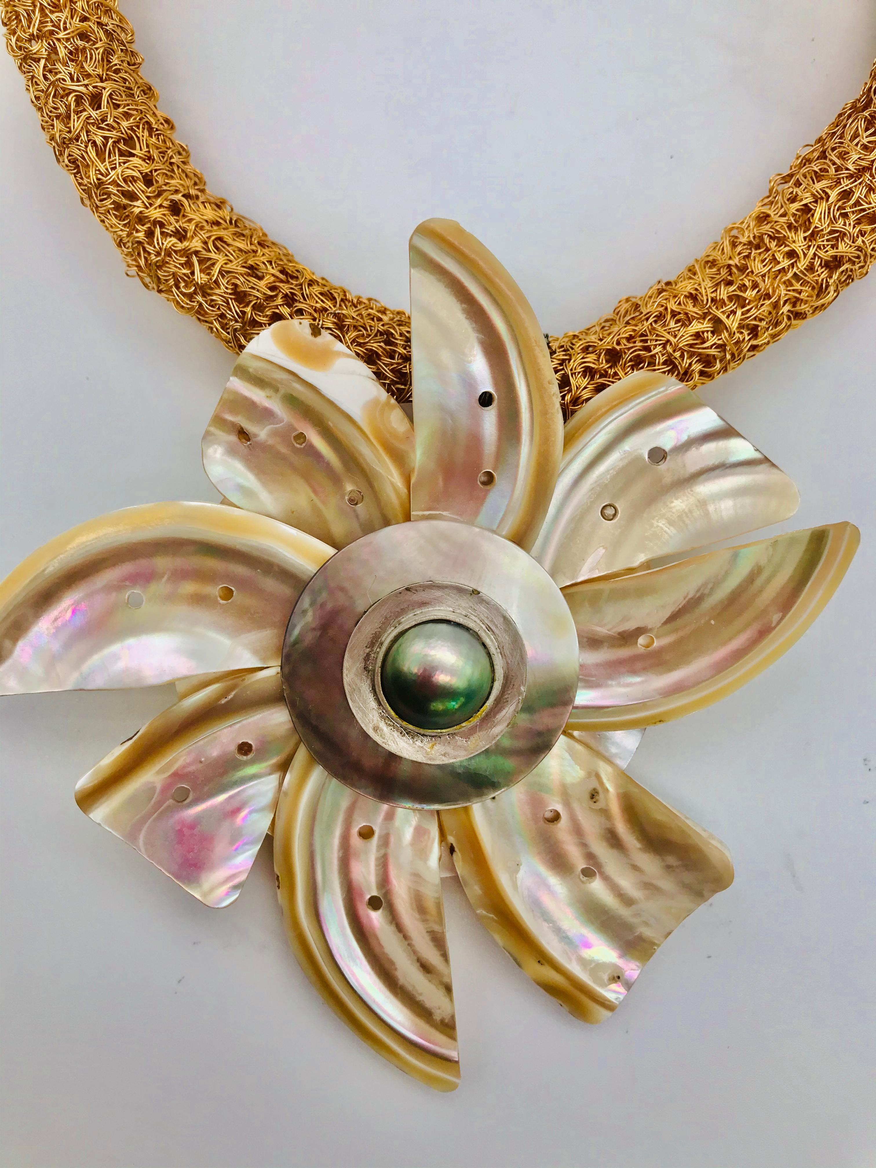 Art Deco Iridescent  French Deco Nacre Up-cycled Peach Pendant /Brooch by Sylvia Gottwald For Sale