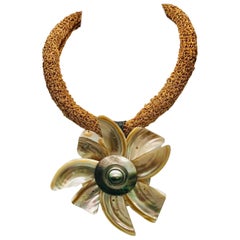 Iridescent French Deco Nacre Up-cycled Peach Pendant /Brooch by Sylvia Gottwald