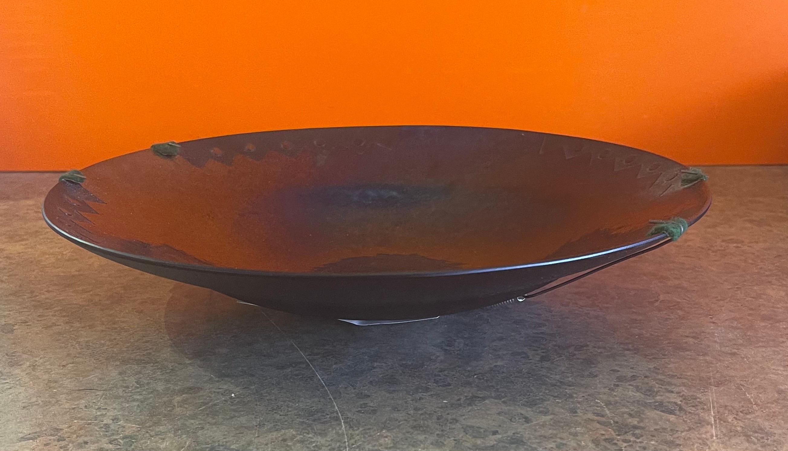 20th Century Iridescent Fused Art Glass Bowl by Lynn Latimer