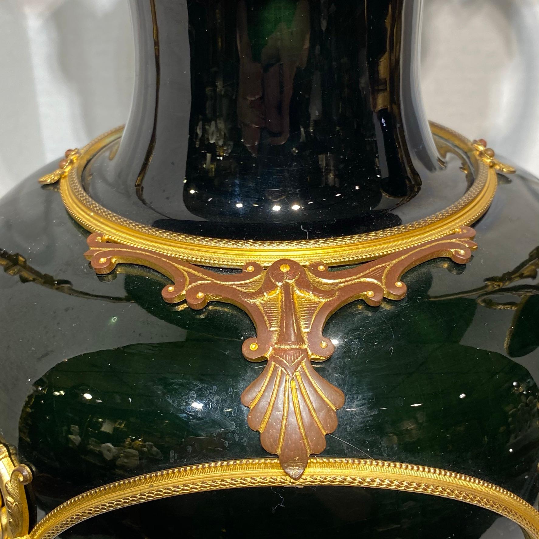 Iridescent Glazed Faience Vases with Neoclassical Gilt Bronze Mounts For Sale 10