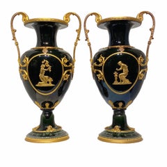 Iridescent Glazed Faience Vases with Neoclassical Gilt Bronze Mounts
