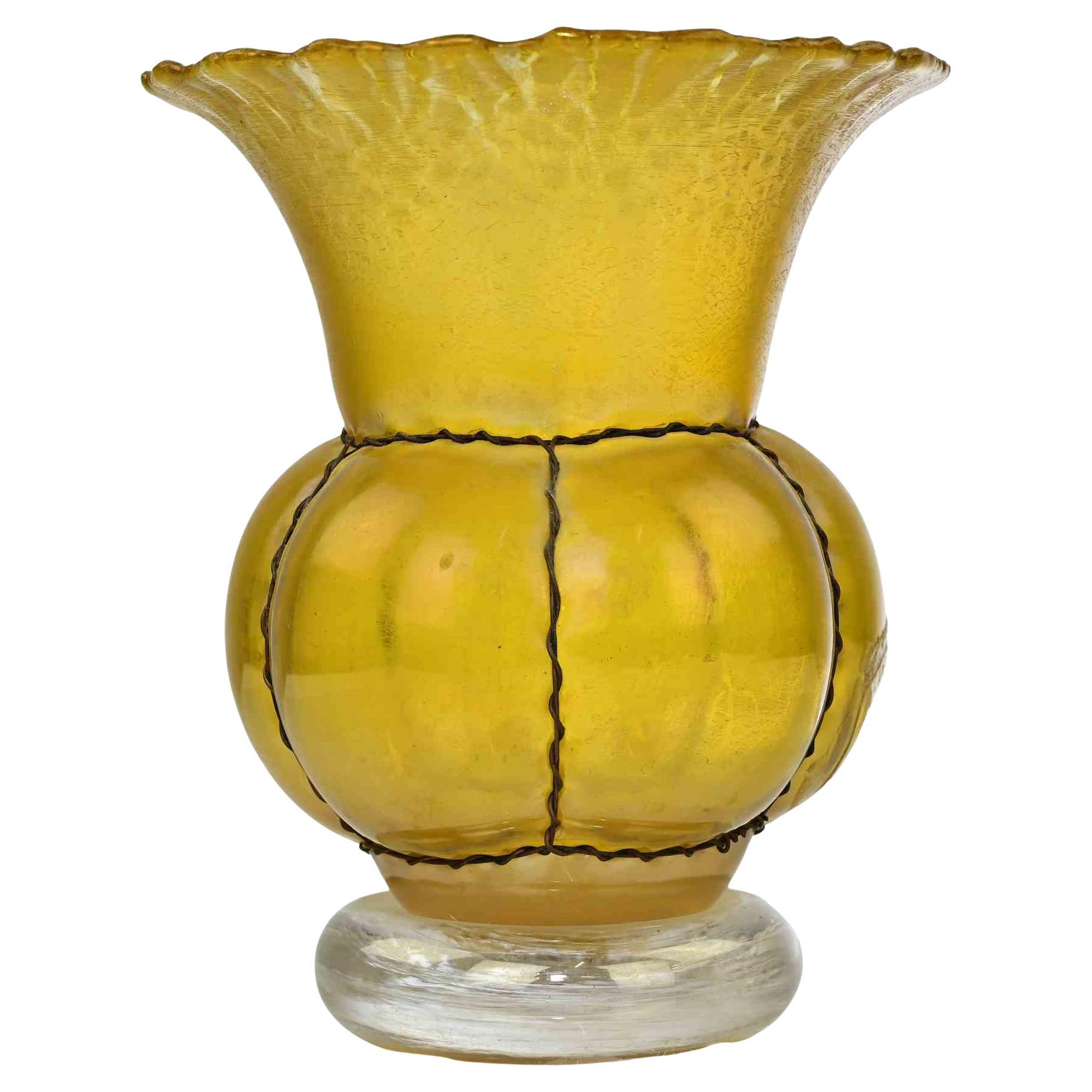 Iridescent Gold Caged Vase, Early 20th Century For Sale
