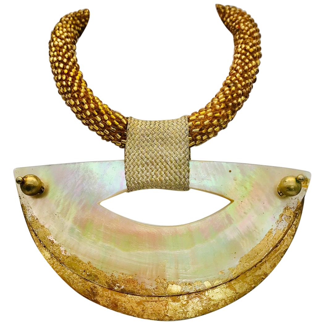 Architectural, Gold Leaf  Vermeil , Eco-luxe, Pendant Necklace by Sylvia Gottwald For Sale