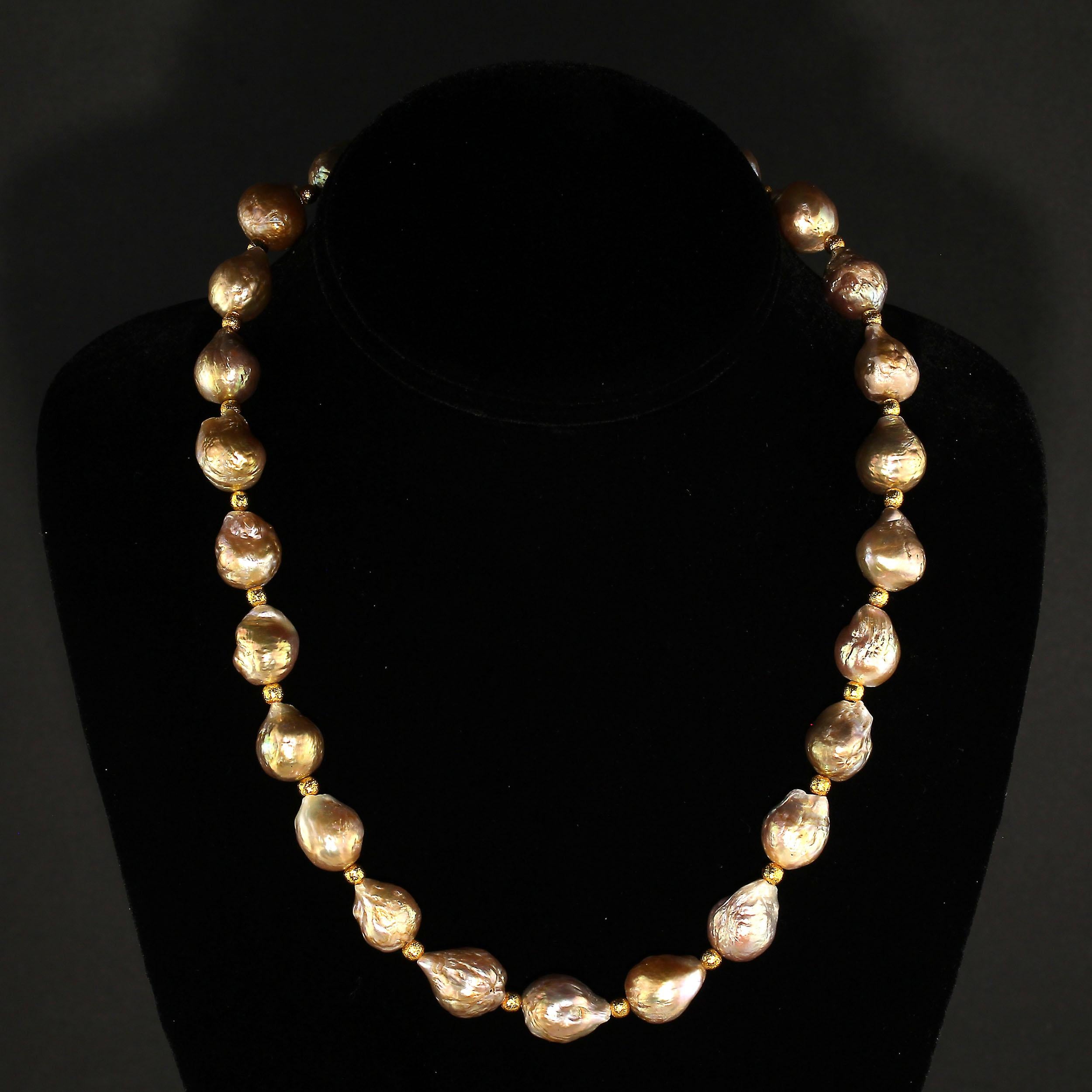 Artisan AJD  Iridescent Golden Baroque Pearl Necklace  June Birthstone