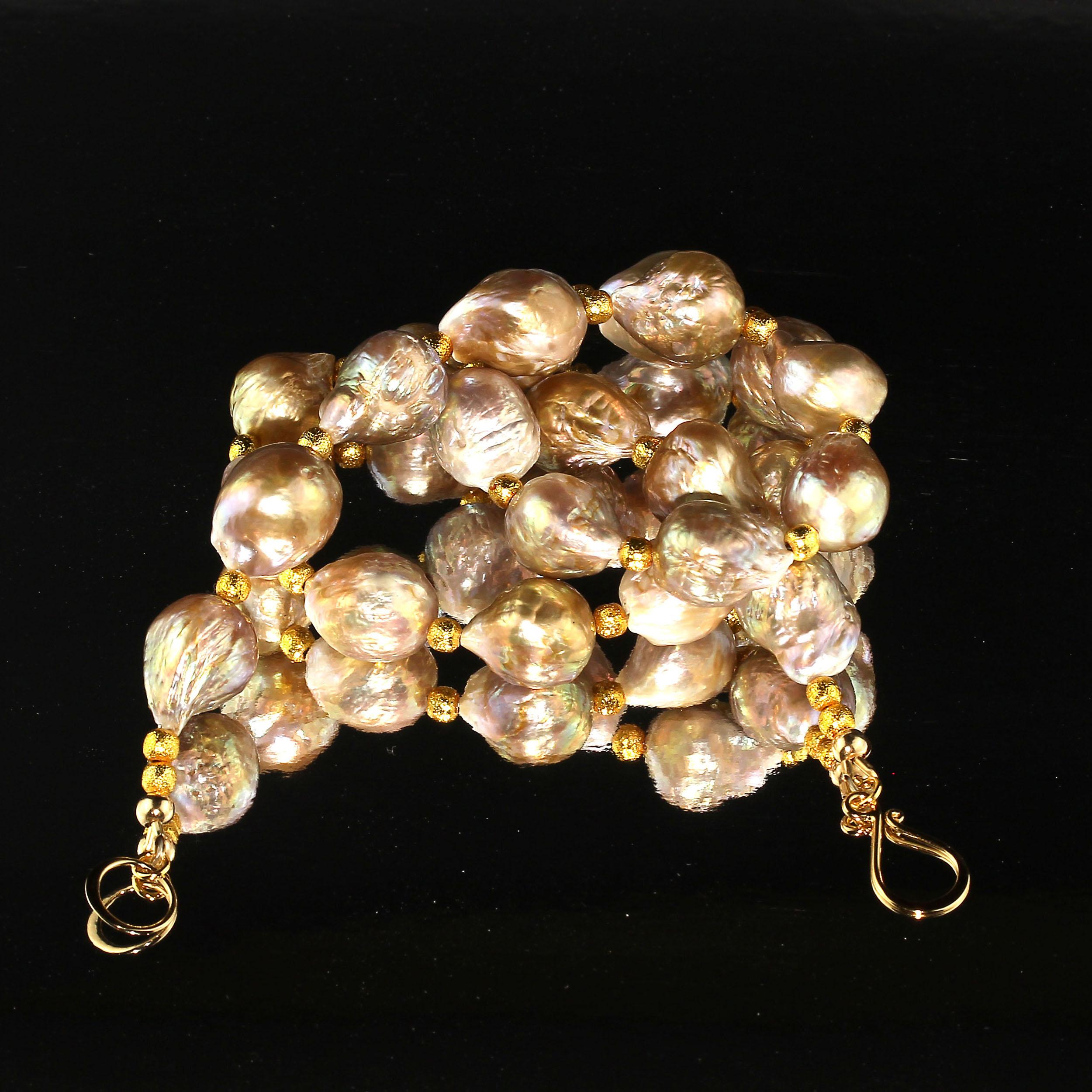 Bead AJD  Iridescent Golden Baroque Pearl Necklace  June Birthstone