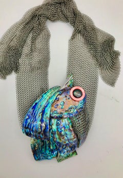 Iridescent , green/ blue Nacre , Sustainable Statement Necklace by Sylvia Gottwald