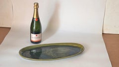 Iridescent Green Oval Ceramic Dish – France, 1970s