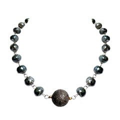 Iridescent Grey Silverite Sapphire with Pave Diamond Ball Paradizia Necklace