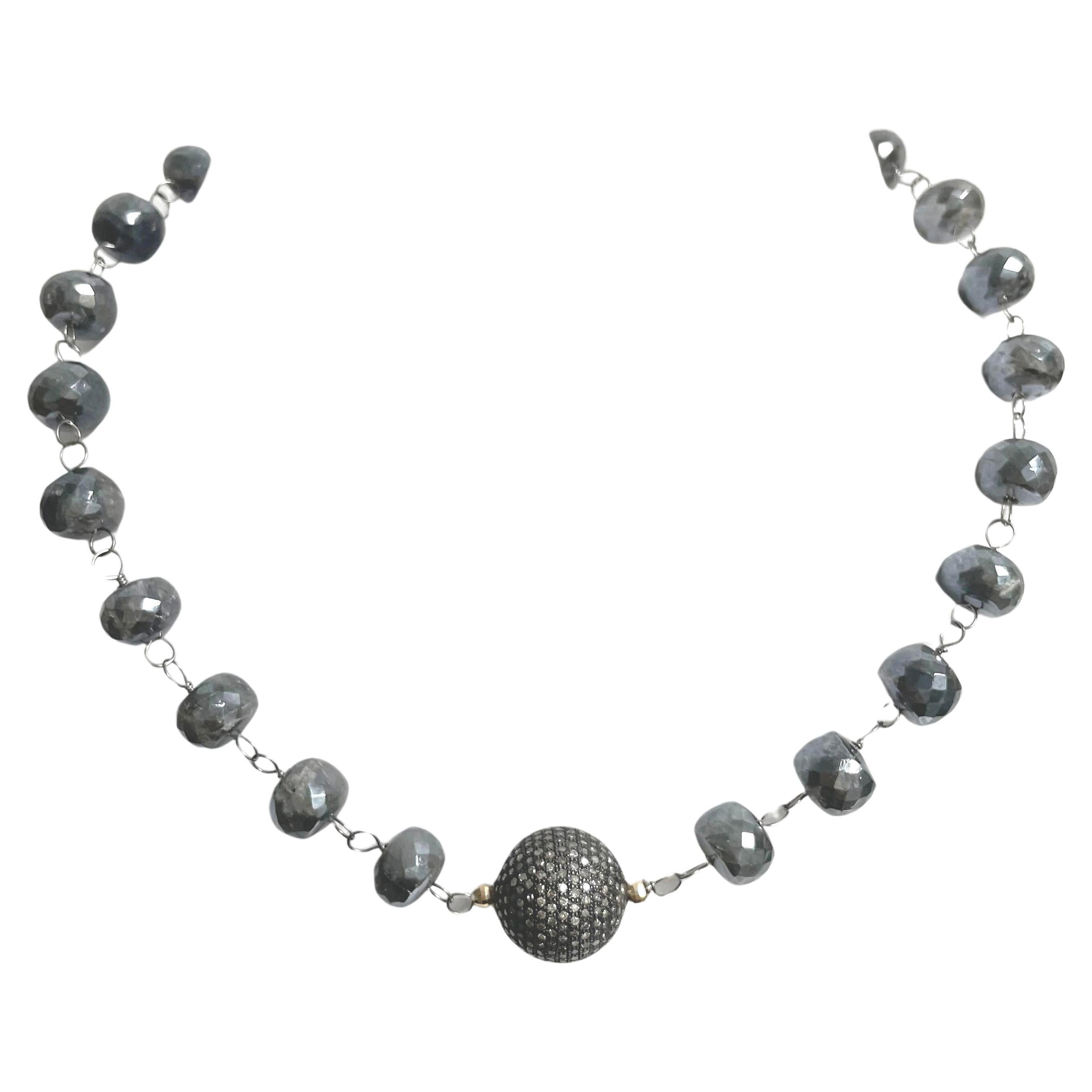 Women's Iridescent Grey Silverite Sapphire with Pave Diamond Ball Paradizia Necklace