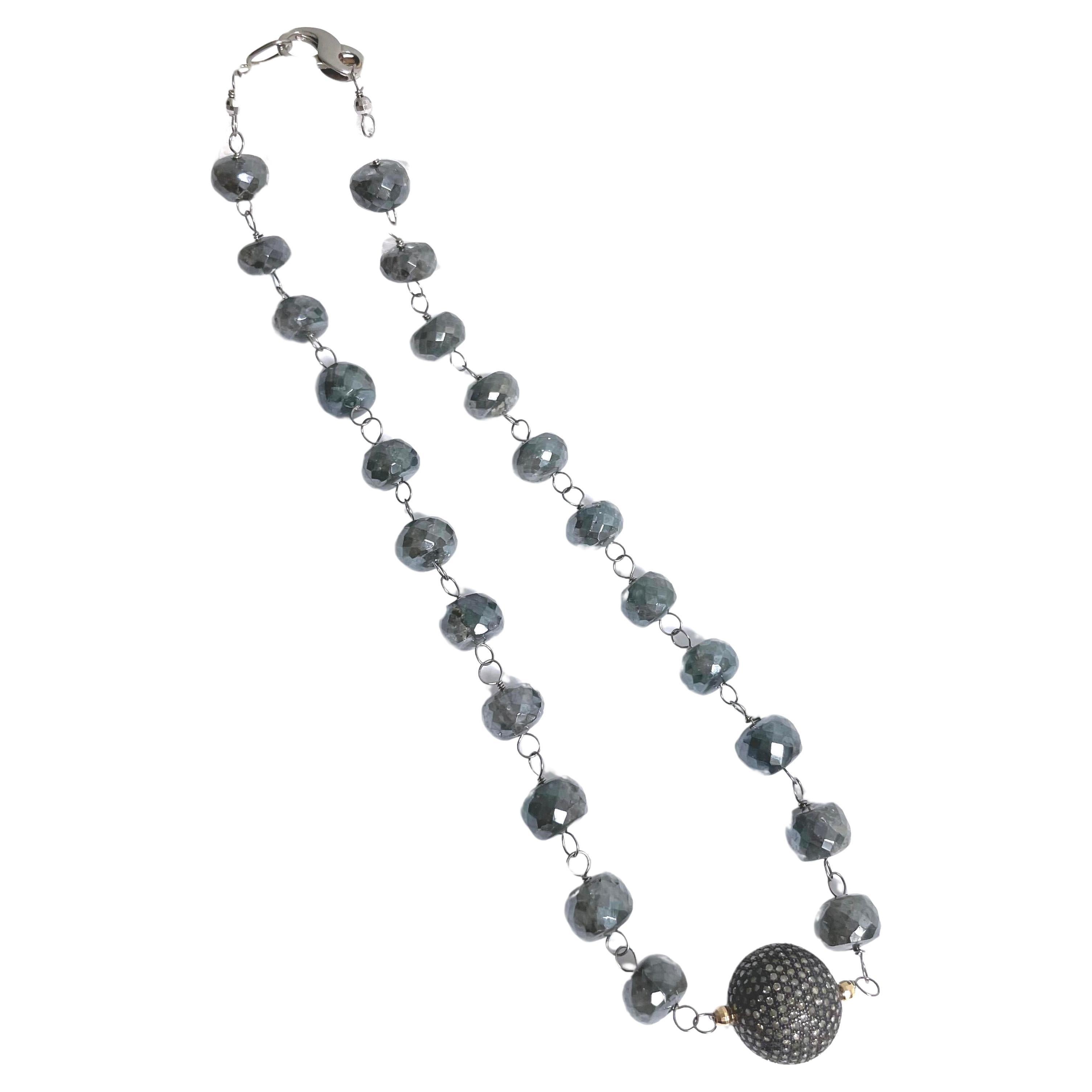 Iridescent Grey Silverite Sapphire with Pave Diamond Ball Paradizia Necklace 2