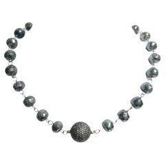 Iridescent Grey Silverite Sapphire with Pave Diamond Ball Paradizia Necklace