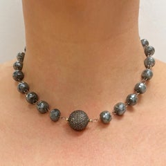 Iridescent Grey Silverite Sapphire with Pave Diamond Ball Paradizia Necklace
