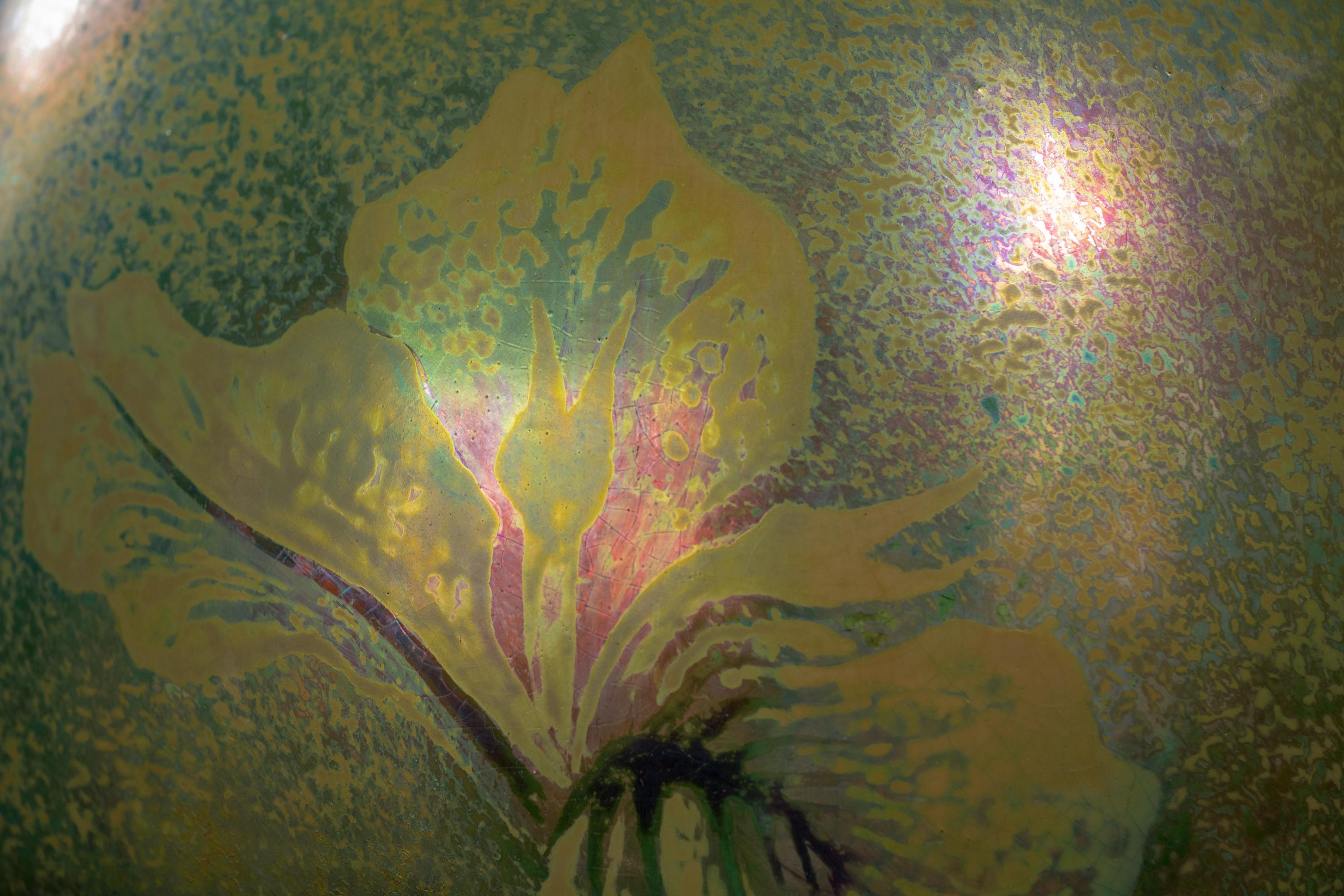 Iridescent Iris Art Nouveau Cachepot by Clement Massier For Sale 5