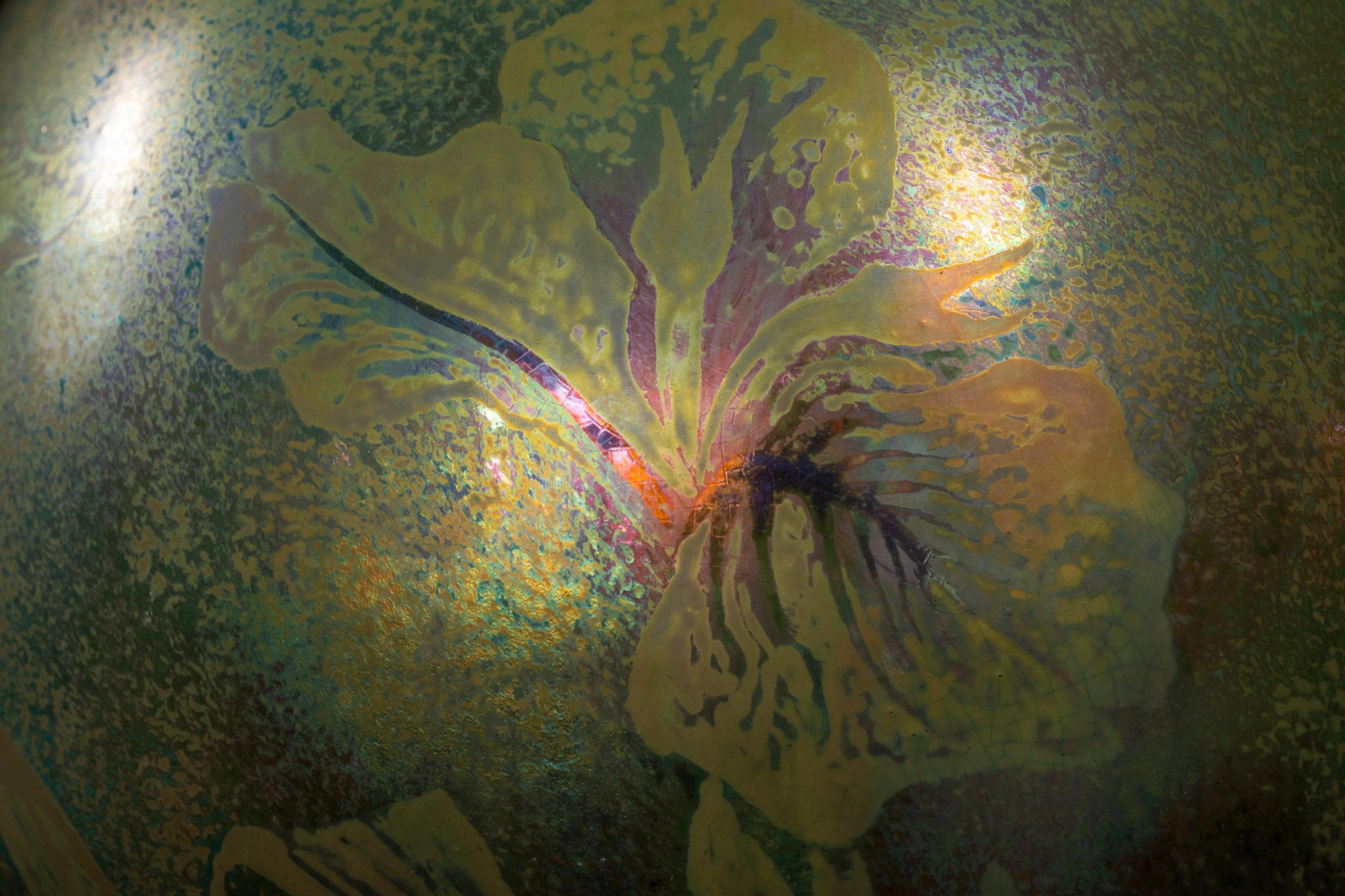 Earthenware Iridescent Iris Art Nouveau Cachepot by Clement Massier For Sale