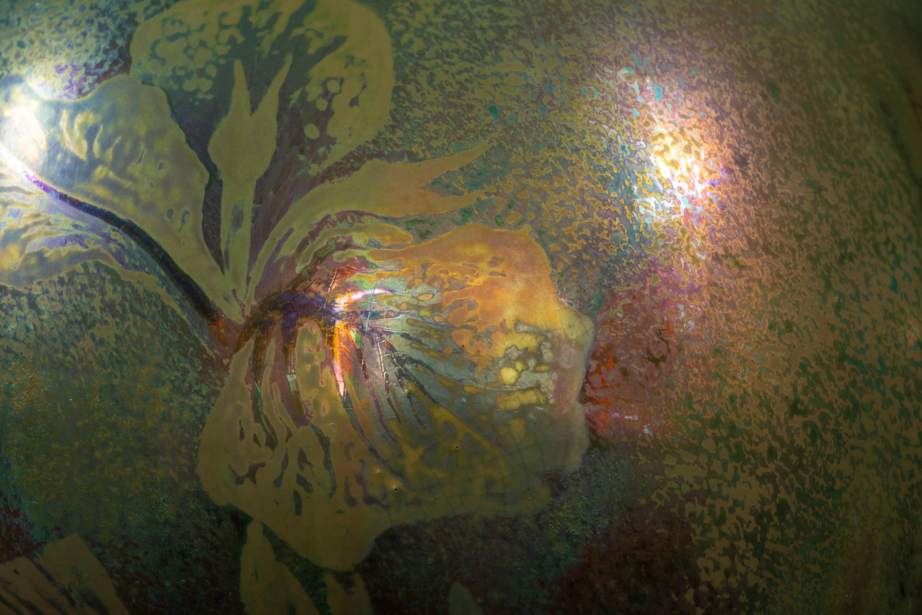 Iridescent Iris Art Nouveau Cachepot by Clement Massier For Sale 1
