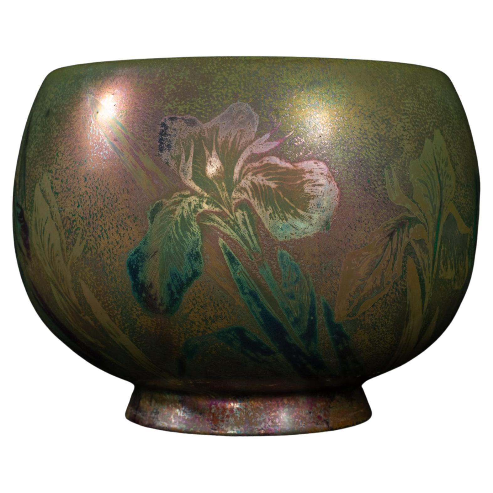 Iridescent Iris Art Nouveau Cachepot by Clement Massier