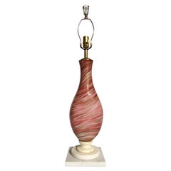 Iridescent Italian Glass Vase and White Marble Table Lamp