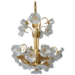 Iridescent Italian Murano Glass and Brass Flower Chandelier