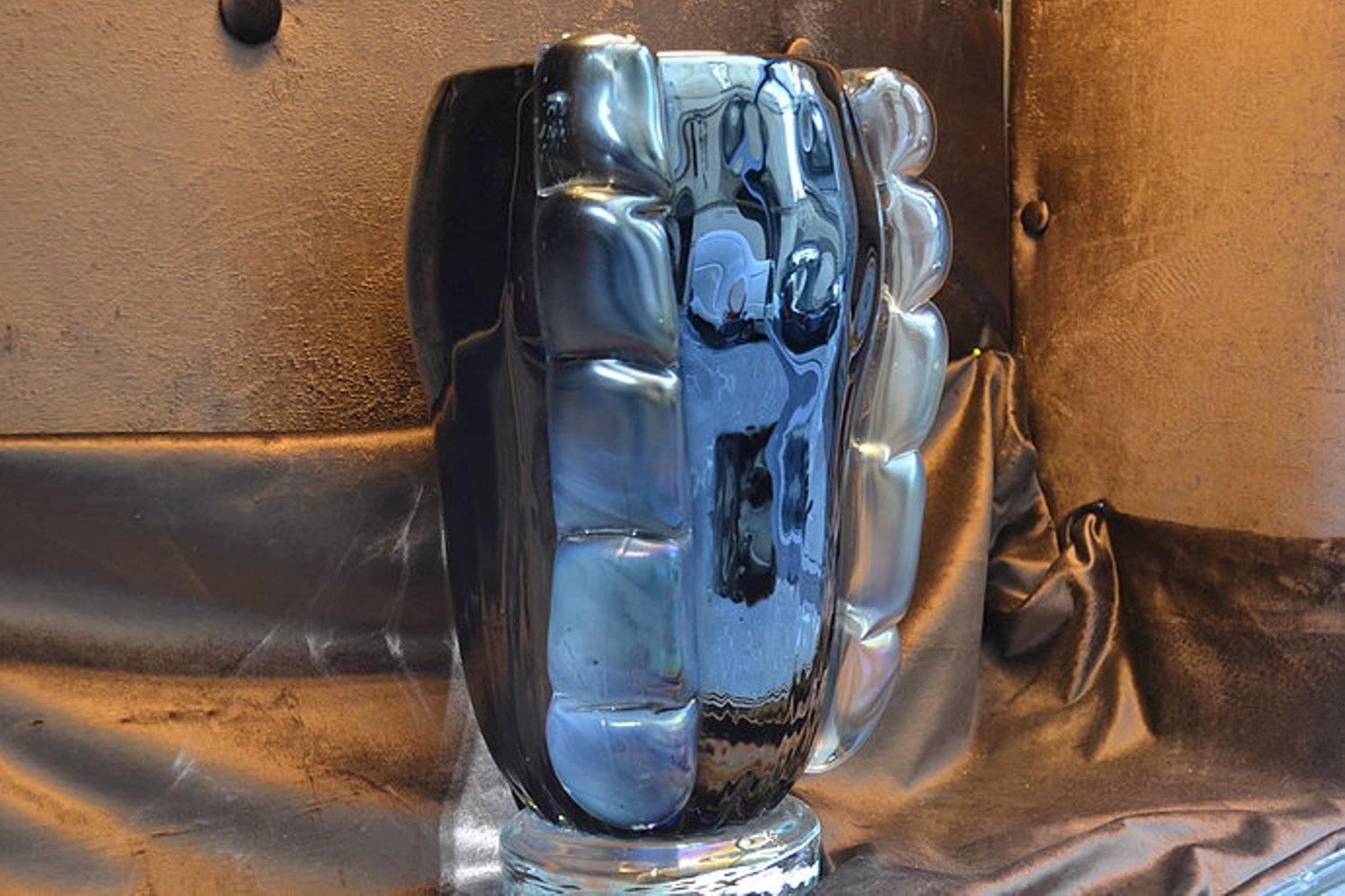Iridescent mirrored Murano glass vase, signed by Costantini Murano.


  
 