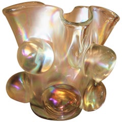Iridescent Mother-of-Pearl Murano Glass Large Vase