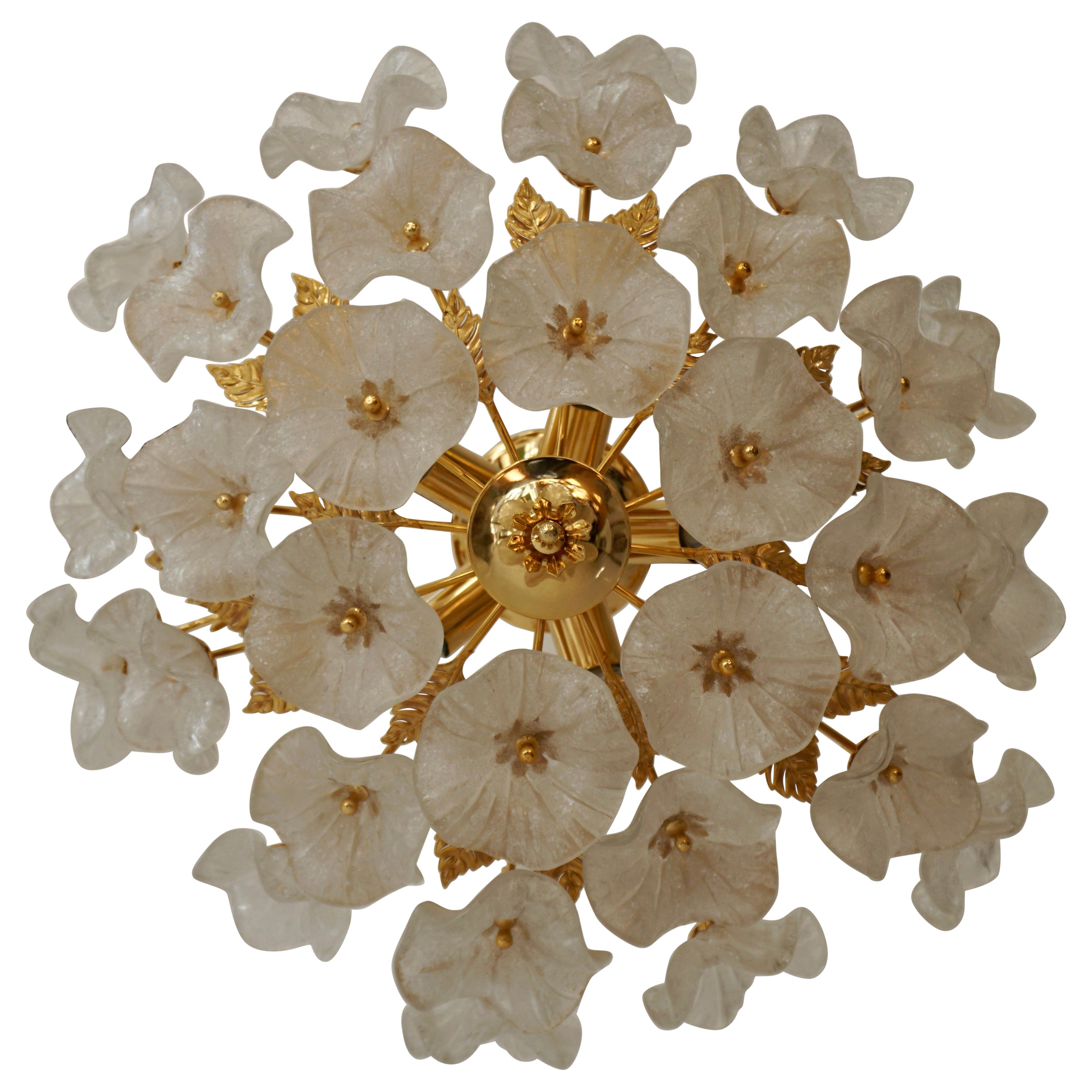Iridescent Murano Glass and Brass Floral Flush Mount
