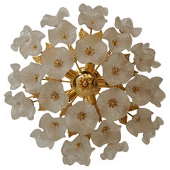 Iridescent Murano Glass and Brass Floral Flush Mount