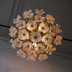 Iridescent Murano Glass and Brass Flower Flush Mount