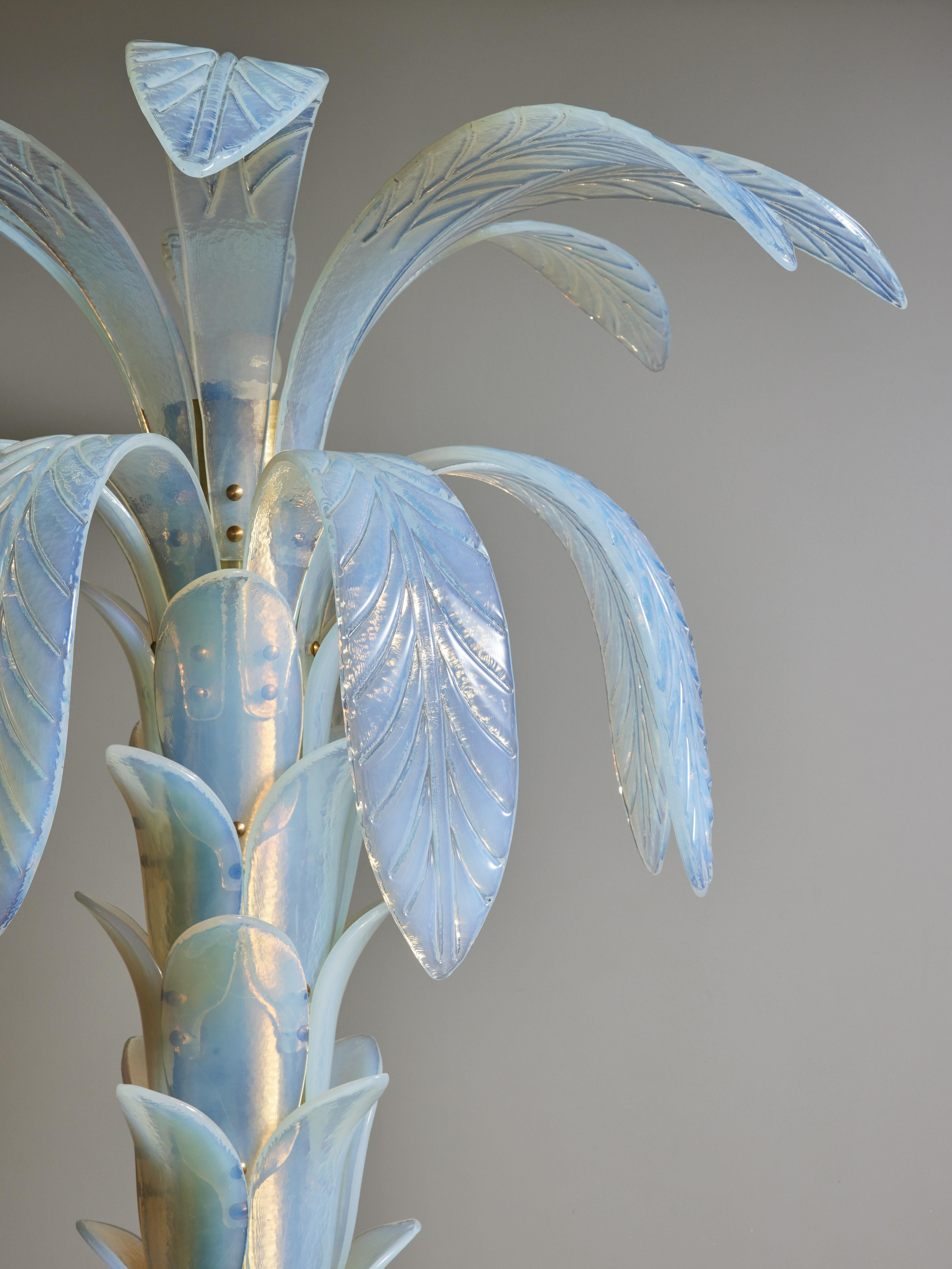 Italian Iridescent Murano Glass Palm Tree Floor Lamp For Sale