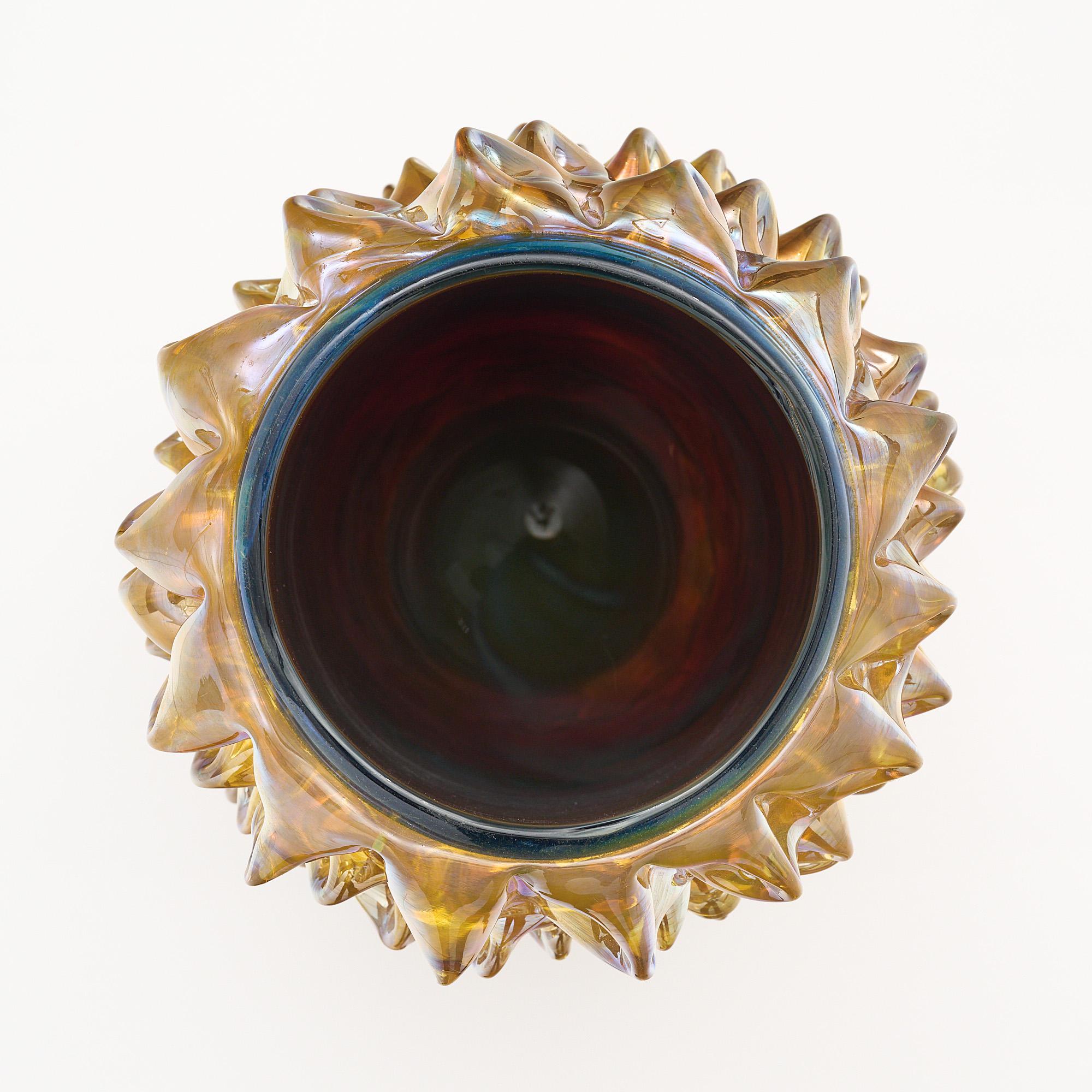 Contemporary Iridescent Murano Glass Rostrate Vase