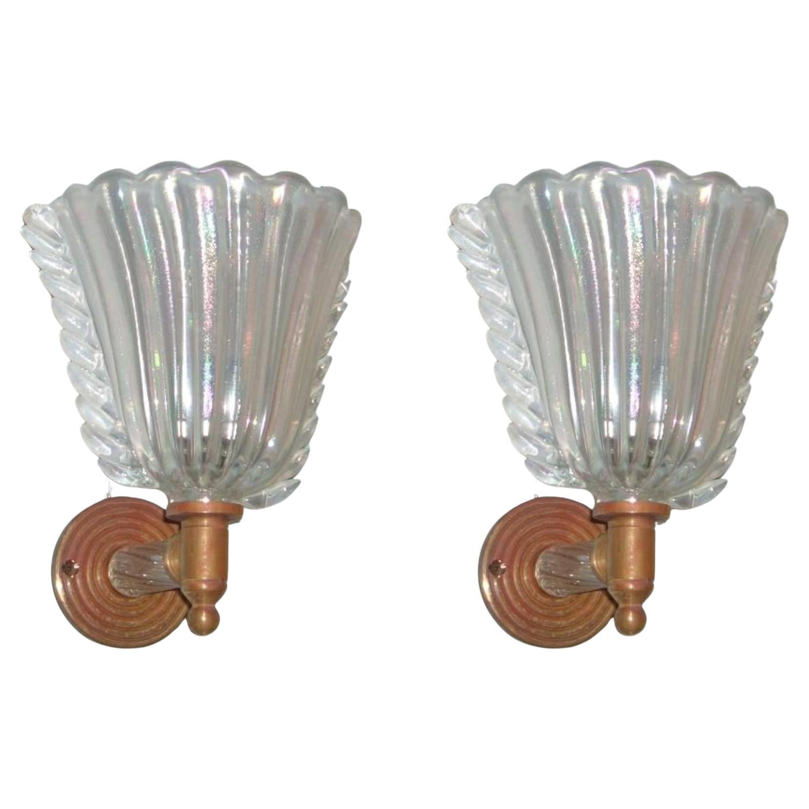 Lámparas de cristal de Murano iridiscente de Giovanni Dalla Fina, Italia, circa 1970