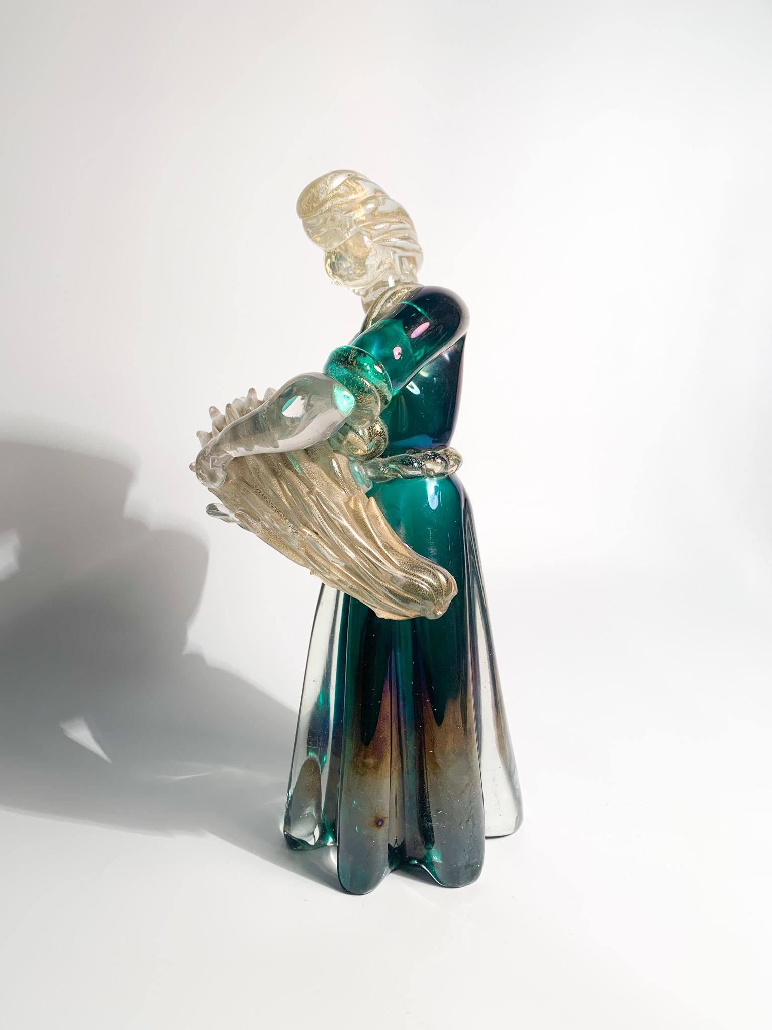 Iridescent Murano Glass Sculpture with Gold Leaves by Archimede Seguso 1940s For Sale 6