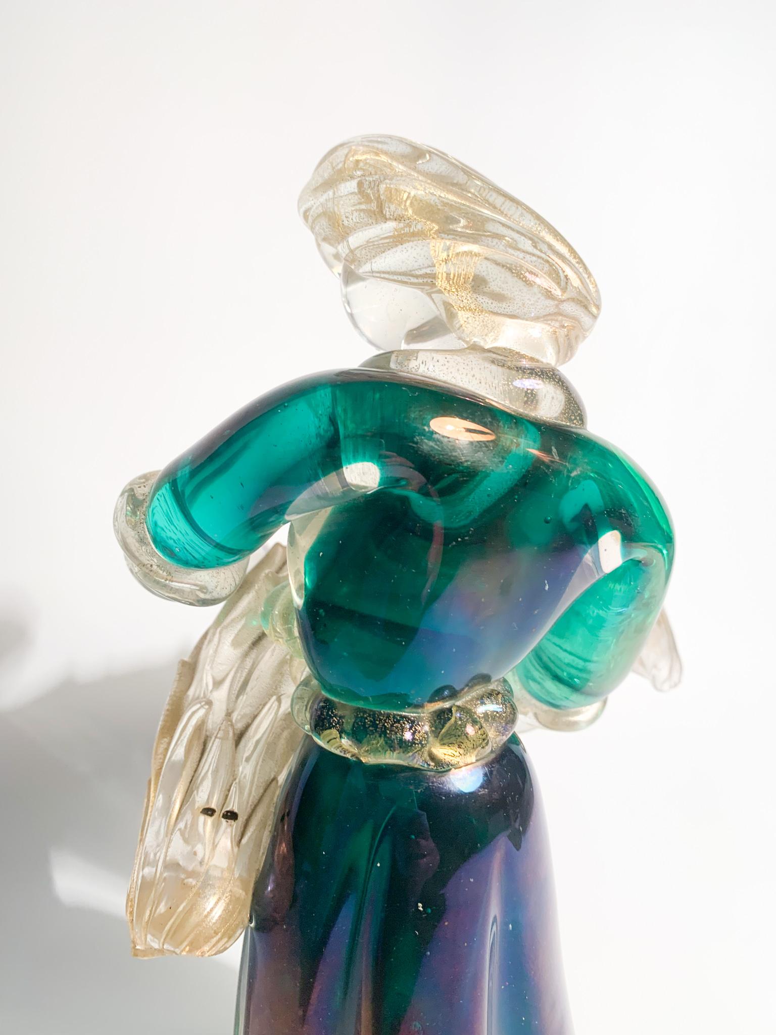 Iridescent Murano Glass Sculpture with Gold Leaves by Archimede Seguso 1940s For Sale 2