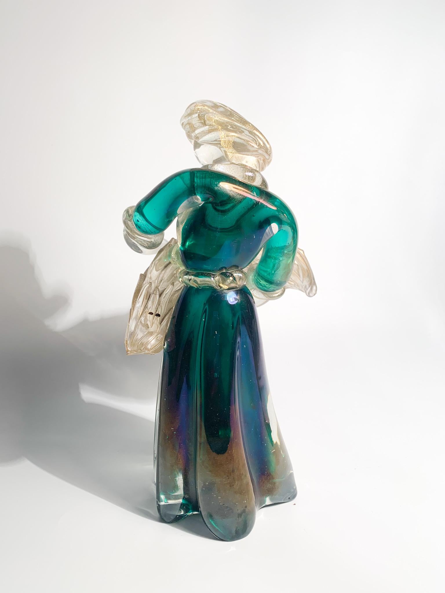 Iridescent Murano Glass Sculpture with Gold Leaves by Archimede Seguso 1940s For Sale 3