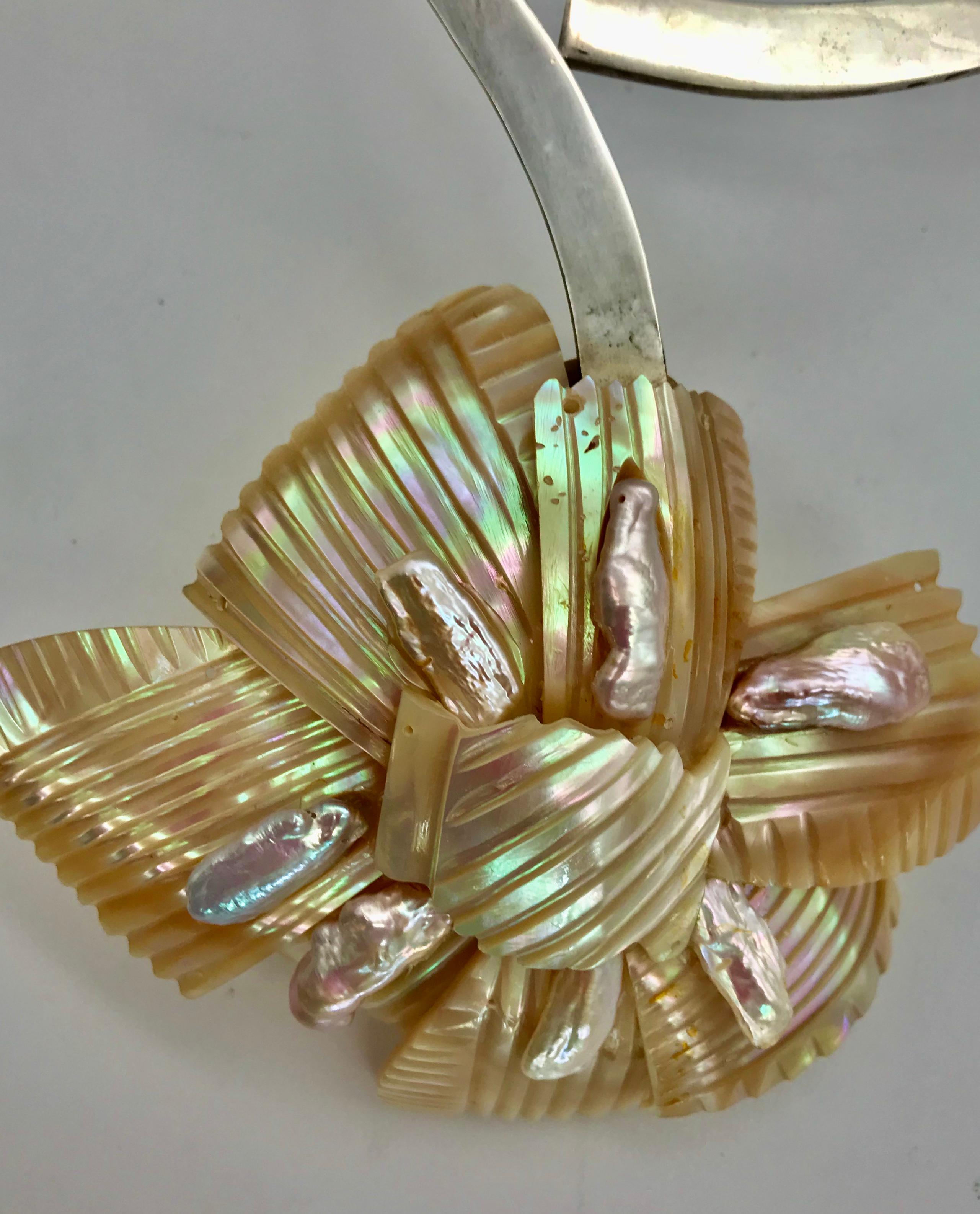 Contemporary Iridescent  Nacre up-cycled French Deco Statement Necklace , by Sylvia Gottwald For Sale
