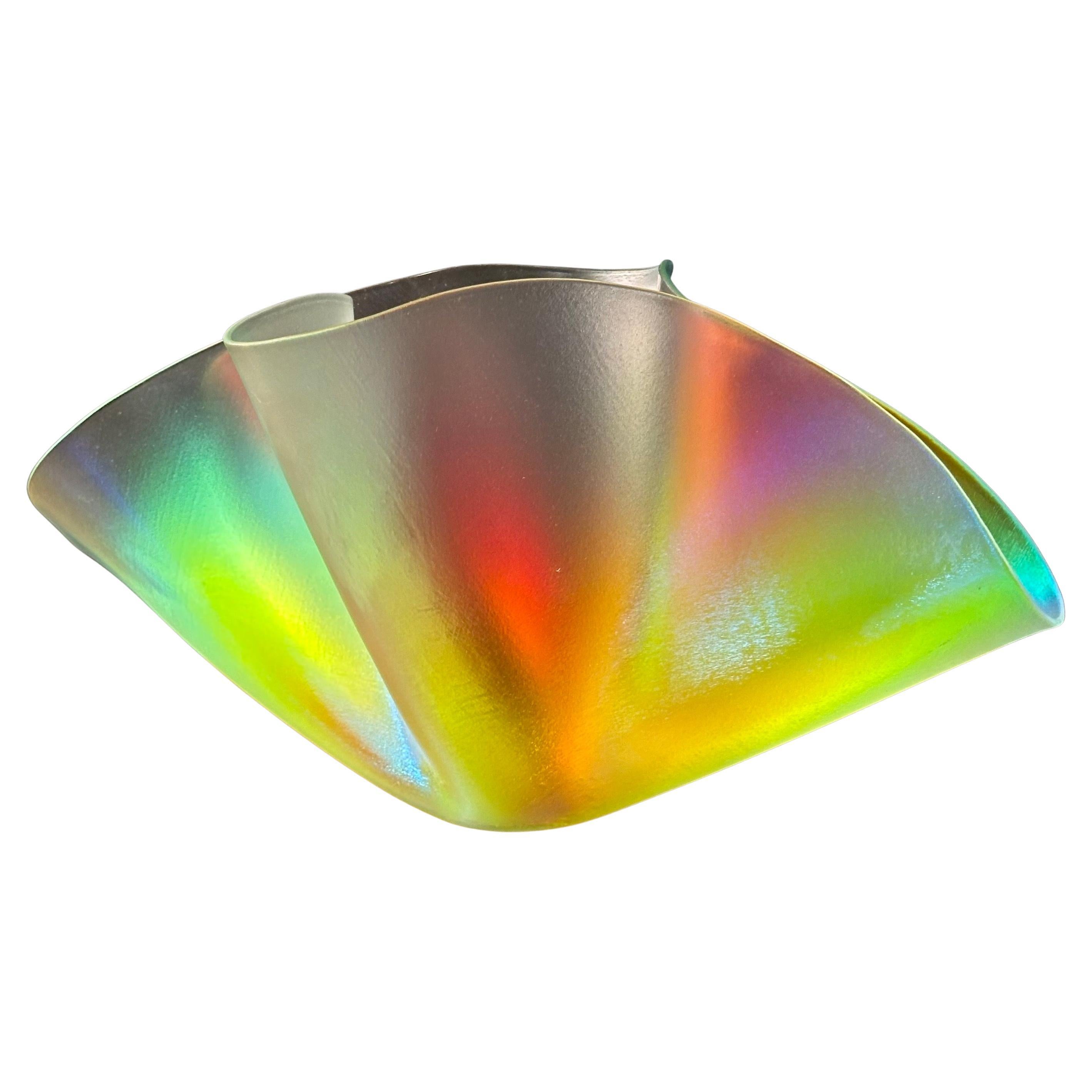 Iridescent "Northern Lights" Art Glass Fan Vase by M.J. Bailey For Sale