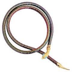 Vintage Iridescent Oil Slick Mesh Snake Belt or Necklace, 1980s