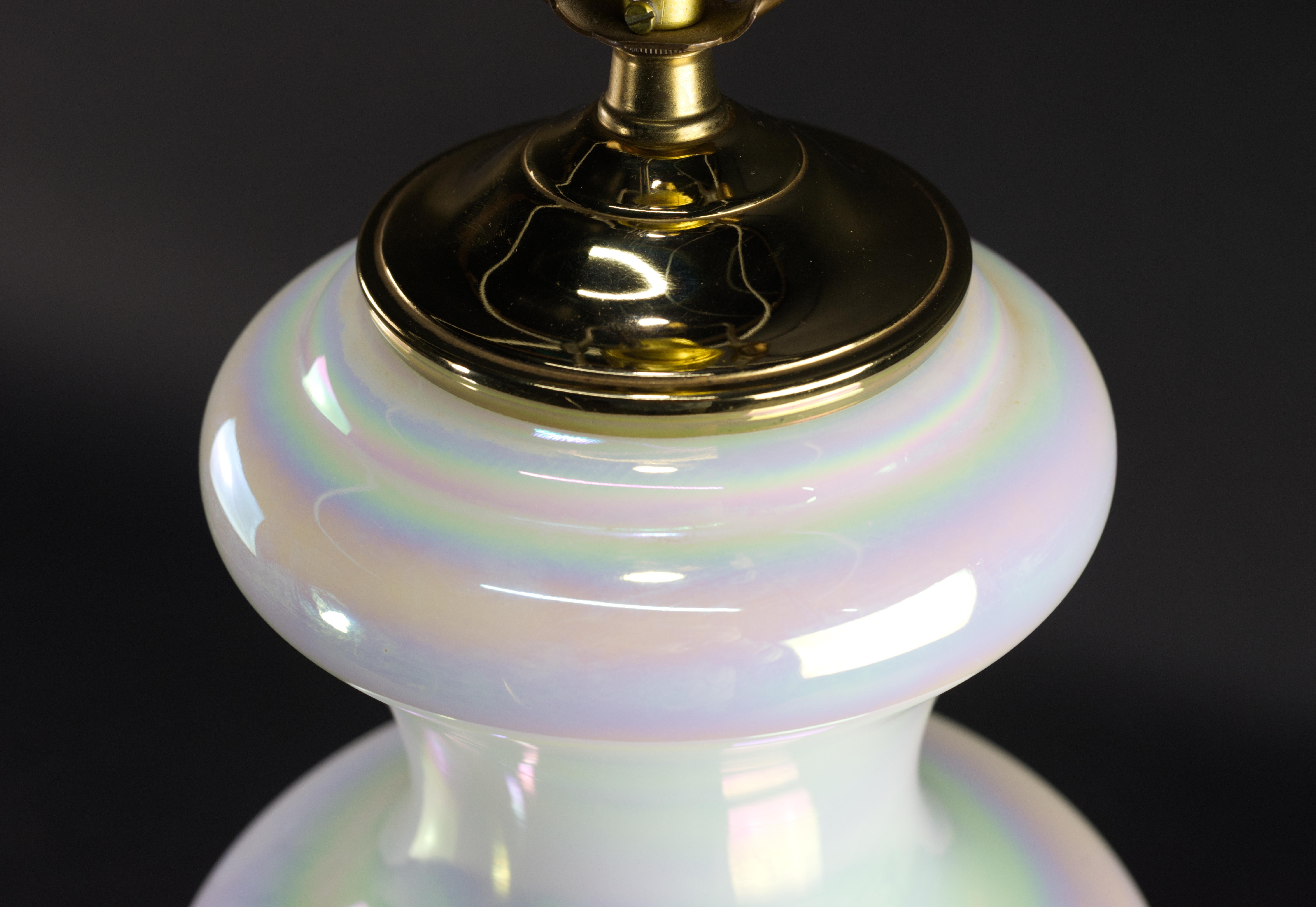 20th Century Iridescent Pearl Finish Glass Table Lamp Mid Century Modern For Sale