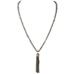 Iridescent Pearl Sterling Silver Tassel Pendant Necklace